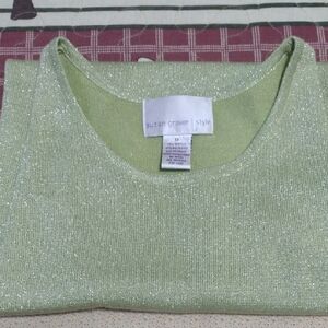 Susan Graver Shimmering Light Green Sweater Sleeveless